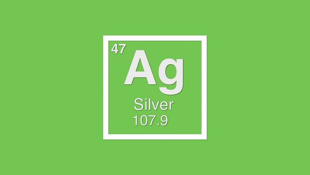 47 simple silver ag white element graphic of the periodic table on chroma green screen background