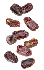flying fresh date fruits isolated on white background. clipping path