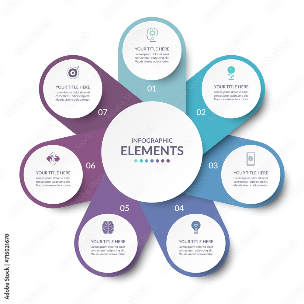 Wall mural vector infographic circle. cycle diagram with 7 steps. simple and accessible infographic design for 