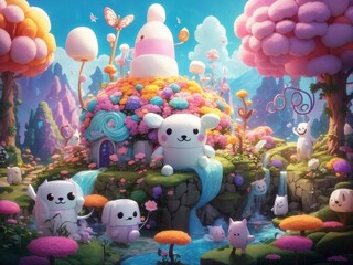 Enchanted Marshmallow Garden: A Whimsical Adventure in the Style of Adventure Time AI Generated