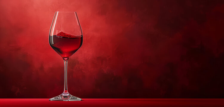 A glass of red wine against a textured red backdrop, evoking a sense of luxury and celebration.