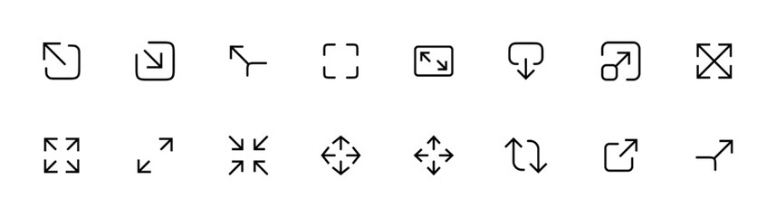 Resize icon. Vector set of scaling line icons. Contains icons resize, increase, decrease, scalability and more. Pixel perfect. suitable for ui ux design, web, mobile app. Editable Vector illustration - obrazy, fototapety, plakaty