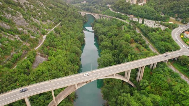 Solkan Bridge over the Soca River near Nova Gorica in western Slovenia