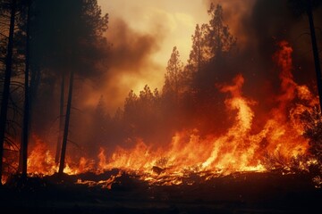 Facing the destructive force of a wildfire burning in nature.