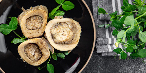 beef bones bone marrow food fresh healthy eating cooking appetizer meal food snack on the table copy space food background rustic top view