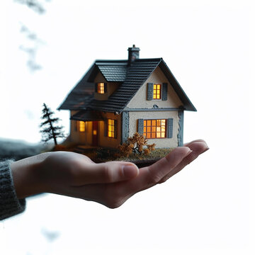 Hand holding model house for buy real estate concept