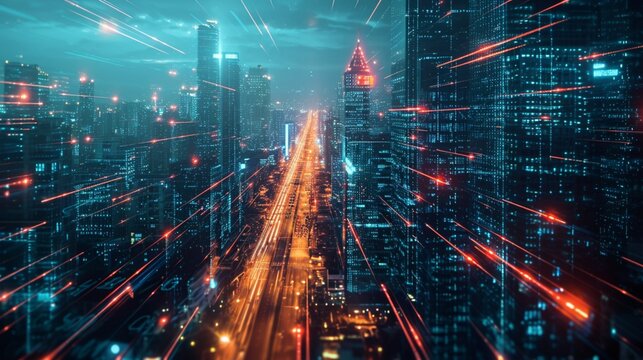 Digital City With High Speed Information And Power Grid. Digital Community, Smart Society. DX, Iot, Urban And Rural Nature Areas Digital Network. Digital Society Concept. Hand Edited Generative AI