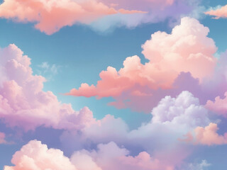 himsical Sky Symphony: Vibrant Illustration of Colorful Clouds Dancing in a Dreamy Celestial Canvas, A Burst of Fantasy, Generative AI.