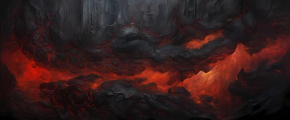 Fototapete Rund The surreal dance of fiery veins on a lava stone canvas, resembling an otherworldly painting from an alien landscape. © LOVE ALLAH LOVE