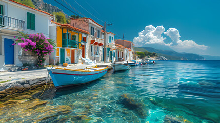 Naklejka premium boats in the harbor in greece