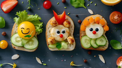 Creative and Healthy Food Presentation for Kids with Smiley Faces on Sandwiches