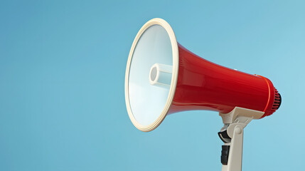 Red megaphone isolated on blue background