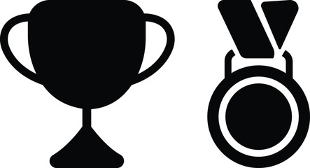 Premium award icon in flat style set. isolated on white background. achievement Trophy cup Winner Victory cup icon. symbol First place cup. Minimalistic hipster medal vector for apps, web