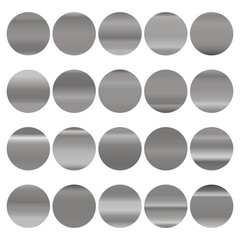 Metallic gradient collection with shiny silver hologram. Holographic foil texture, chrome metal gradation. Vector set for frame, ribbon, border, cover, banner, other design