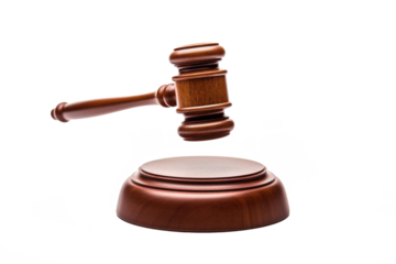 Judge gavel isolated on transparent background, Law and justice concept, Wooden auction hummer, Sentencing in the courtroom