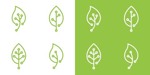 Leaf abstract inspiration logo with technology style, minimalist leaf technology logo design