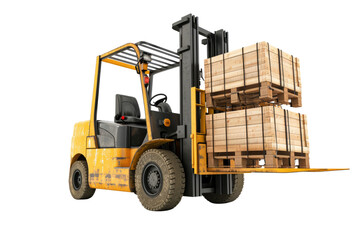 Forklift for working in warehouse isolated on white. Electric loader for loading goods