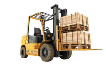 Forklift for working in warehouse isolated on white. Electric loader for loading goods