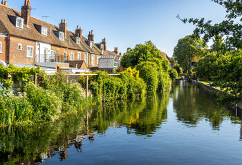 Typical buildings and Great Stour river in Caterbury city, England
