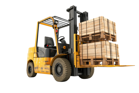 Forklift for working in warehouse isolated on white. Electric loader for loading goods