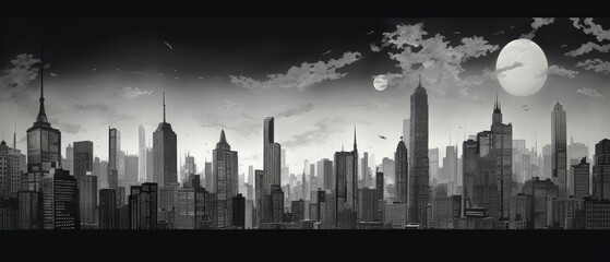 Black and White Photo of Urban City Skyline, A Captivating Snapshot of the Concrete Jungle