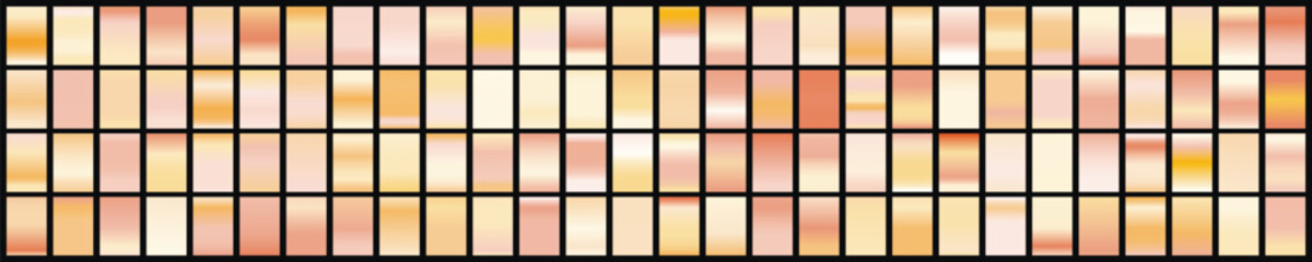 Metalic gradient collection with shiny rainbow hologram. Holographic foil texture, green, blue, yellow, pink gradation. Vector set for frame, ribbon, border, other design