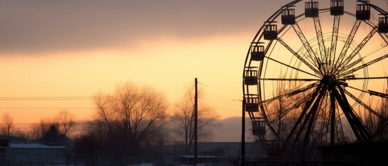 Ferris Wheel Next to Snow Covered Field, A Joyful Winter Sight