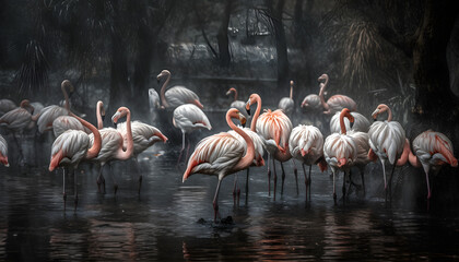 flock of flamingos - obrazy, fototapety, plakaty
