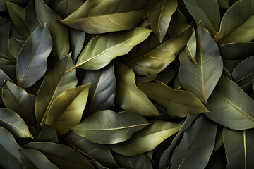 Lush Layers of Bay Leaves, Elegant Greenery Full Frame Background