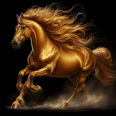 Obraz na płótnie Canvas Beautiful Golden Horse Painting, Horse Printable art, Horse Printable wall art, Ai generated 