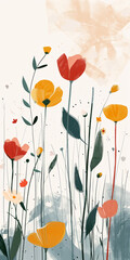 Floral Harmony: Boho Art Spring Flower Wallpaper with Inspirational Shapes, Vertical
