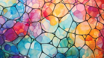 Translucent Delaunay Voronoi cells meld seamlessly, forming an enchanting visual tapestry against a backdrop of HD brilliance.