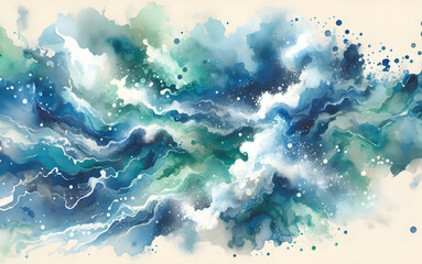 Watercolour abstract painting illustration, blue and green colours. Generative AI