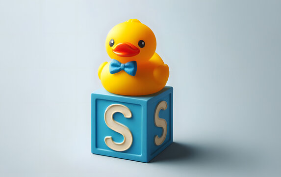 Rubber yellow duck, a toy for bathroom. Generative AI