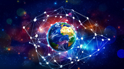 Fototapeta premium Global Connections. Modern city network communication concept. IOT Internet of things wireless technology