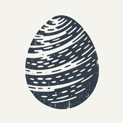 Decorated Easter Egg. Vintage black and white block print style hand drawn vector illustration with grunge texture.