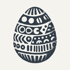 Decorated Easter Egg. Vintage black and white block print style hand drawn vector illustration with grunge texture.
