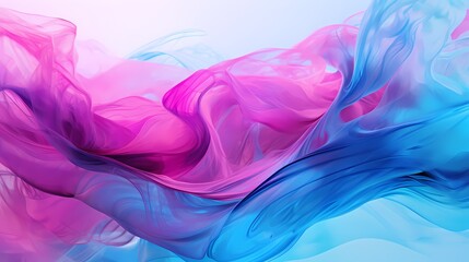 Translucent streams of cerulean and magenta liquid merging and flowing, forming a hypnotic dance of color and movement in a 3D abstract background.