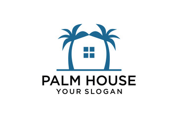 Minimalist palm house logo design vector icon illustration House vector graphic combined with palm tree logo design template
