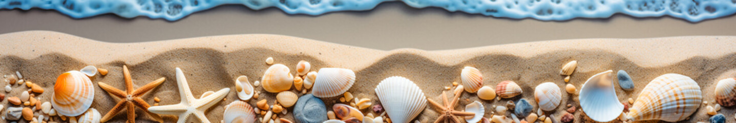 Fototapeta na wymiar Top-Down Shot of Beach Sand, Sea Stones, and Shells