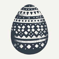 Decorated Easter Egg. Vintage black and white block print style hand drawn vector illustration with grunge texture.