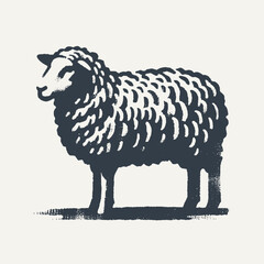 Sheep. Vintage block print style grunge effect vector illustration. Black and white.
