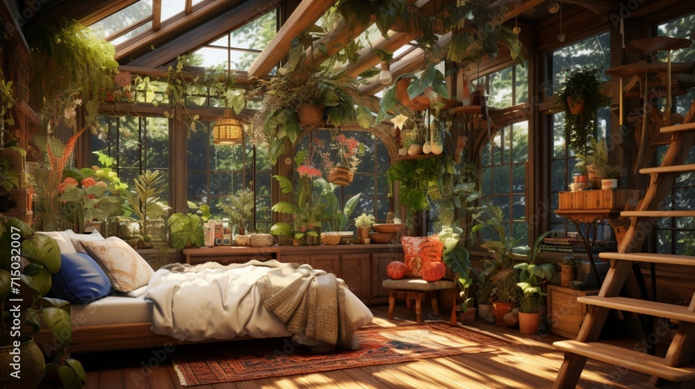 Poster transformed garden shed into a bohemian haven with cozy setting - ai-generative