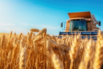 combine harvester in wheat field