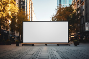 Obraz premium Large horizontal blank advertising poster billboard banner mockup in front of building in urban city