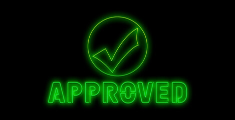 Outline neon check tick icon. Glowing neon checkmark sign, tick approve pictogram. Correct and true select, confirmation check mark, verification tick, right choice, checklist. Vector icon.