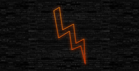 Neon lightning bolt icon. Glowing neon thunder flash sign, electrical discharge in vivid colors....