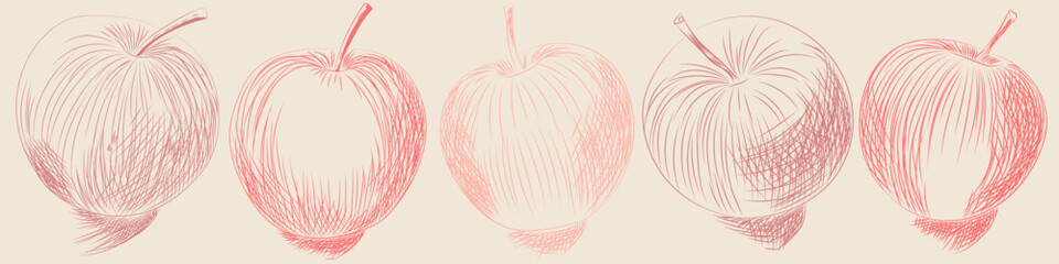 Set of hand drawing apples. Vector illustration. For print.