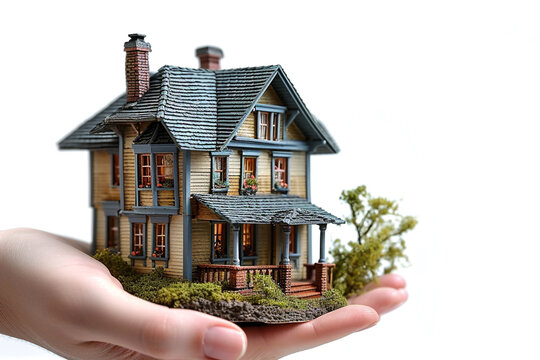 Hand holding model house for buying real estate concept
