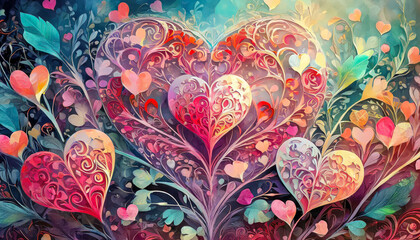 Illustration de coeurs colorés, Saint Valentin, mariage, sentiment d'amour et de romantisme
